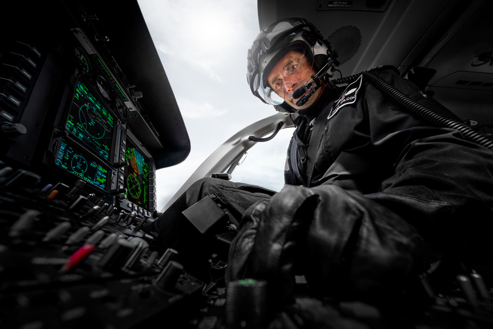 Pilot Matt Wilcock in cockpit of Wiltshire Air Ambulance's helicopter Pilot Matt Wilcock in cockpit of Wiltshire Air Ambulance's helicopter