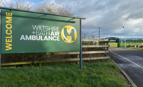 A welcome sign to Wiltshire and Bath Air Ambulance's airbase A welcome sign to Wiltshire and Bath Air Ambulance's airbase