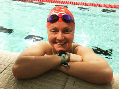 Suzanna Hext in a swimming pool