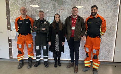 Representatives from Backhouse with a pilot and two paramedics Representatives from Backhouse with a pilot and two paramedics