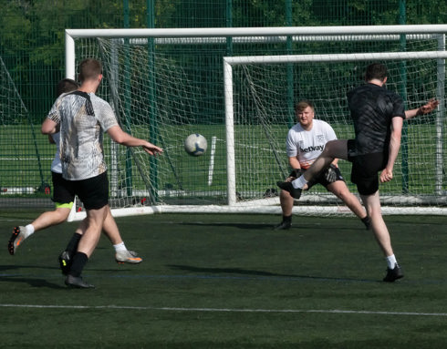 A football match between two teams from BT