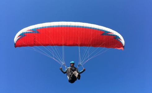 Chris Williams, who was airlifted by Wiltshire Air Ambulance, paragliding in the skies Chris Williams, who was airlifted by Wiltshire Air Ambulance, paragliding in the skies
