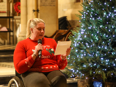 Louise Hunt-Skelley delivering a talk at our Christmas Carol Concert Louise Hunt-Skelley delivering a talk at our Christmas Carol Concert