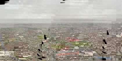 Aerial of Swindon with Swindon Town FC in the background