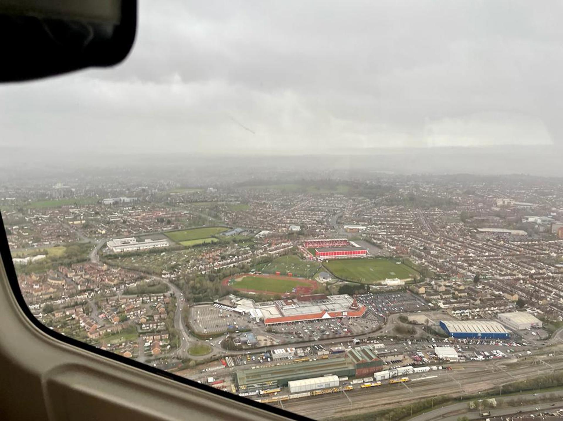 Aerial of Swindon with Swindon Town FC in the background Aerial of Swindon with Swindon Town FC in the background
