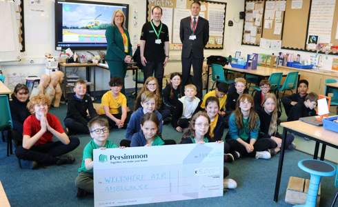 Persimmon Homes Wessex hand over a £5,000 cheque to Wiltshire Air Ambulance at Castle Mead School, Trowbridge Persimmon Homes Wessex hand over a £5,000 cheque to Wiltshire Air Ambulance at Castle Mead School, Trowbridge