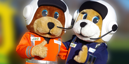 Wiltshire and Bath Air Ambulance mascots Wilber and Marsha Wiltshire and Bath Air Ambulance mascots Wilber and Marsha